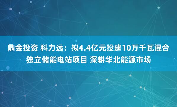 鼎金投资 科力远：拟4.4亿元投建10万千瓦混合独立储能电站项目 深耕华北能源市场
